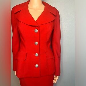 Dolce Gabbana IT42/US6 Red Vintage Wool Blazer & Skirt Suit Set - 2pieces